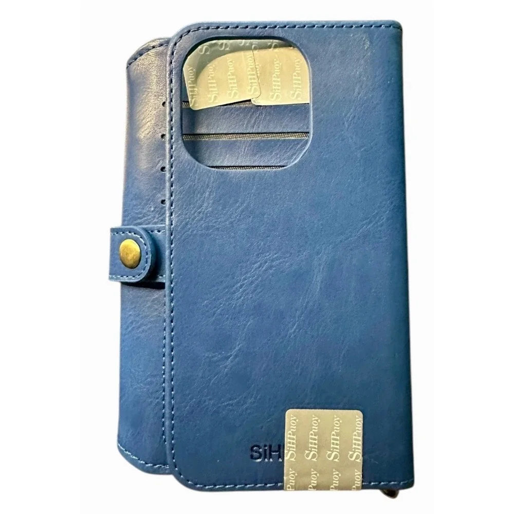 SiHPuoy Wallet Case iPhone 13 Pro Max‎ Card Holder Zipper Wrist Strap Blue